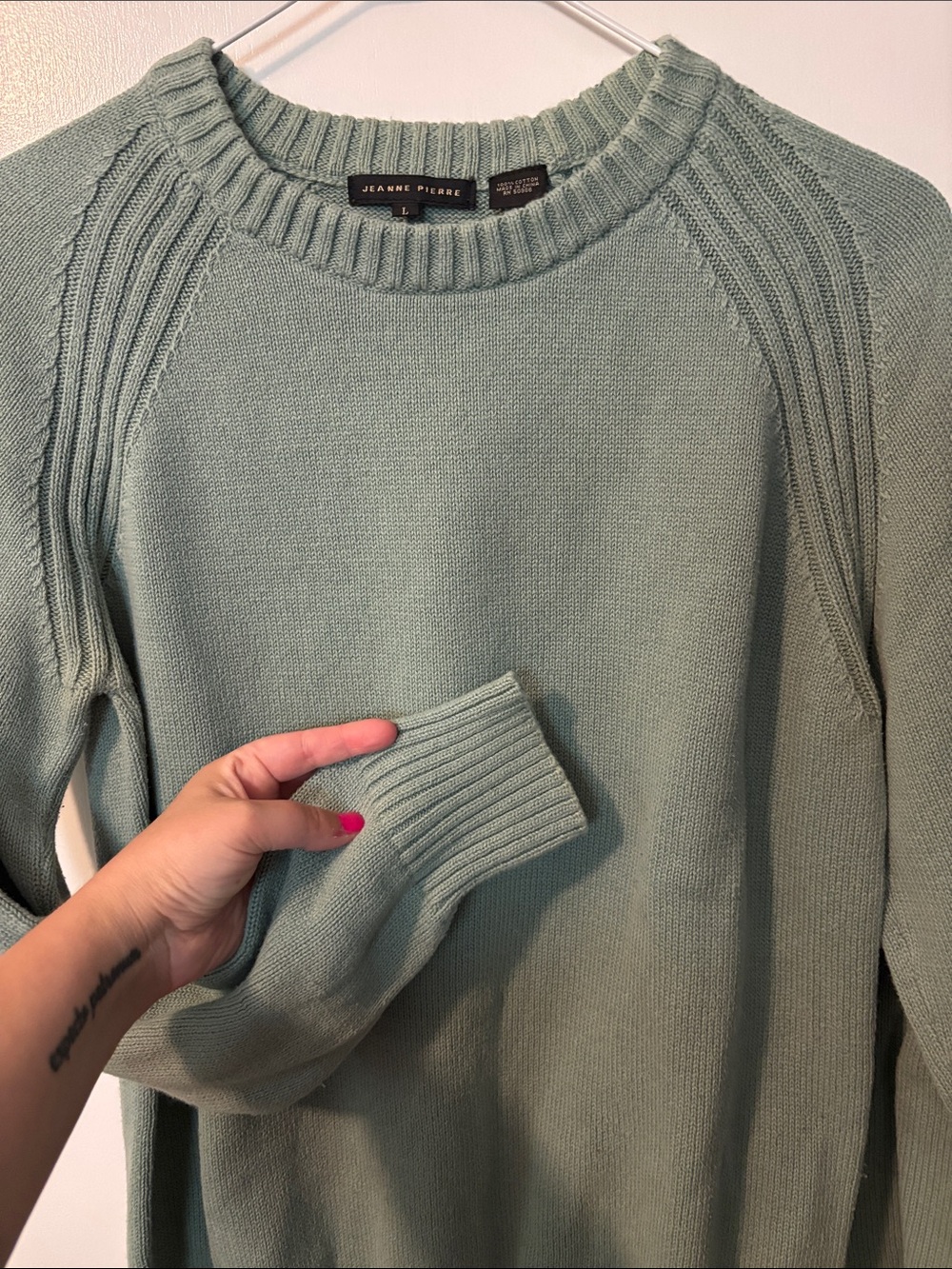 JEANNE PIERRE Sage Green Crewneck Sweater - Picture 3 of 4